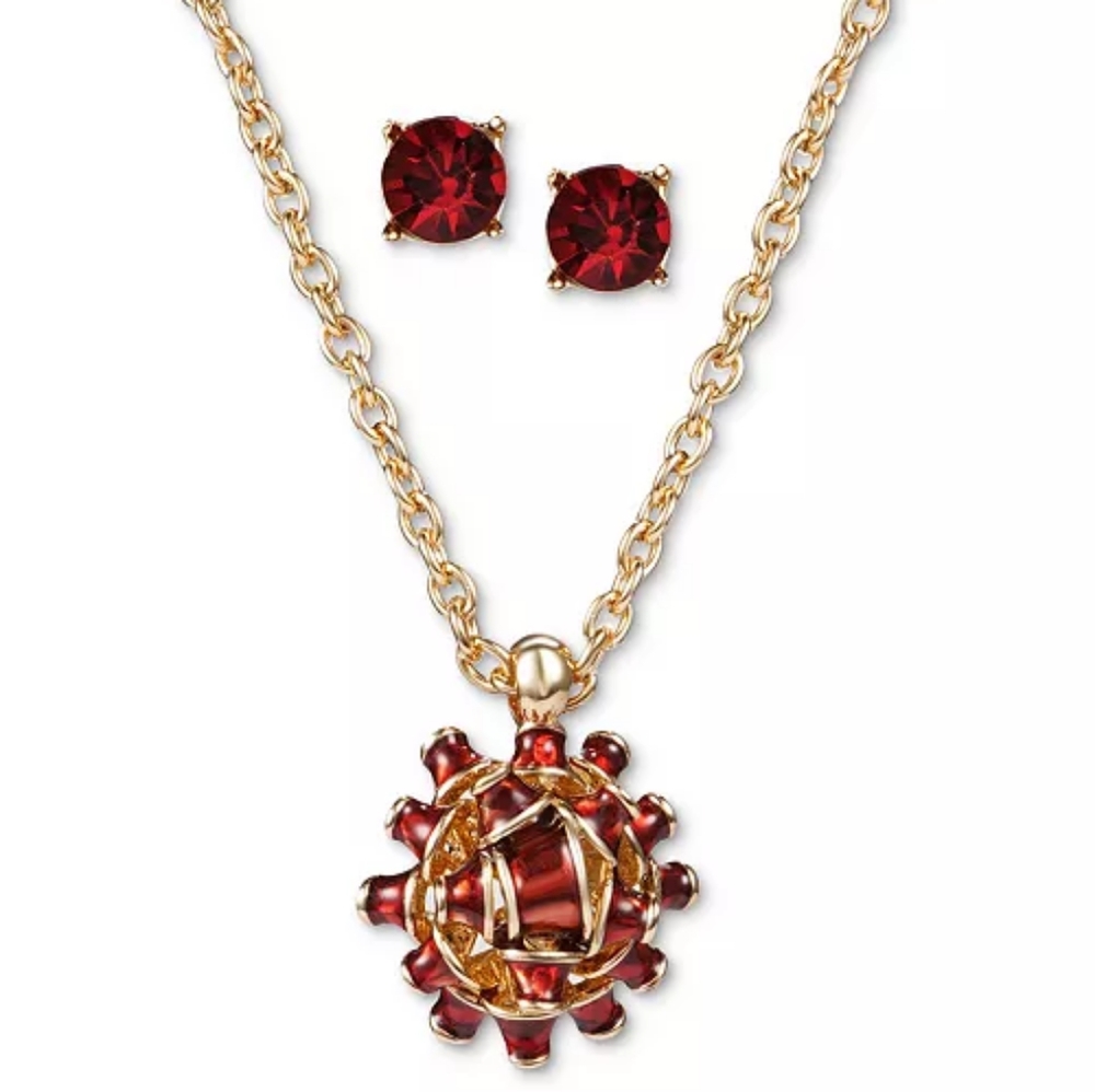 Charter ClubGift Bow Pendant Necklace & Crystal Stud Earrings Set